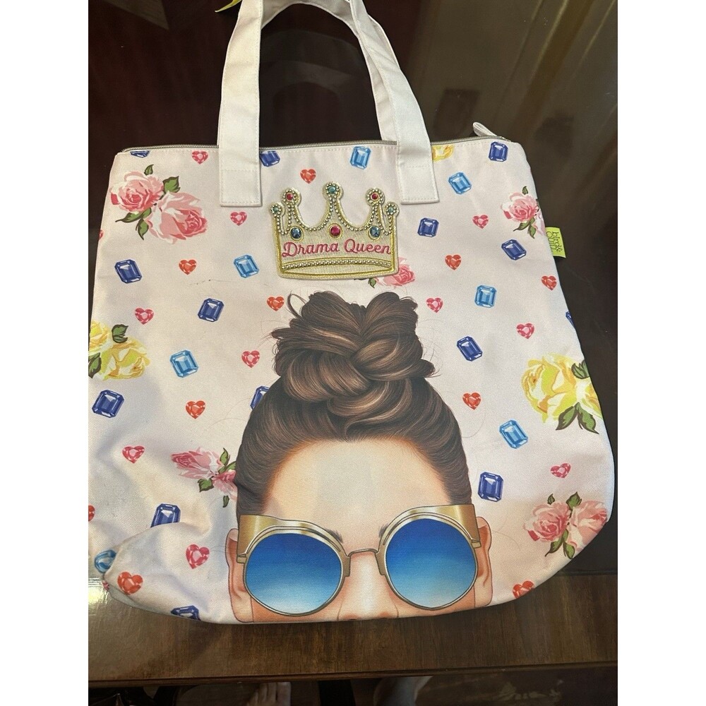 Birdie & Quill Tote Bag Drama Queen Embelliished Large White NWT